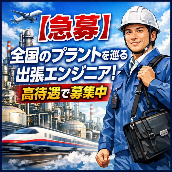 【急募】全国のプラントを巡る出張エンジニア！高待遇で募集中